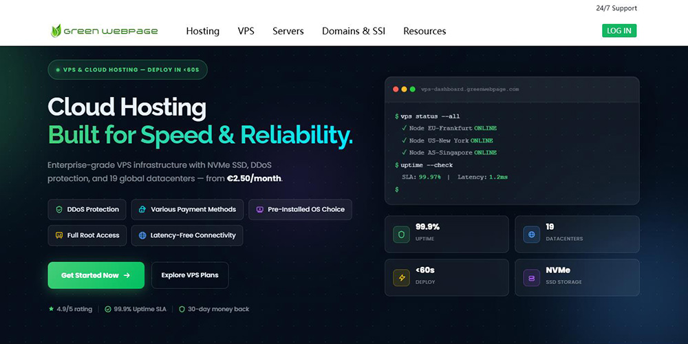 GreenWebPage：AMD VPS年付5折 €14.99/年起，香港/日本/美国等机房-资源部落