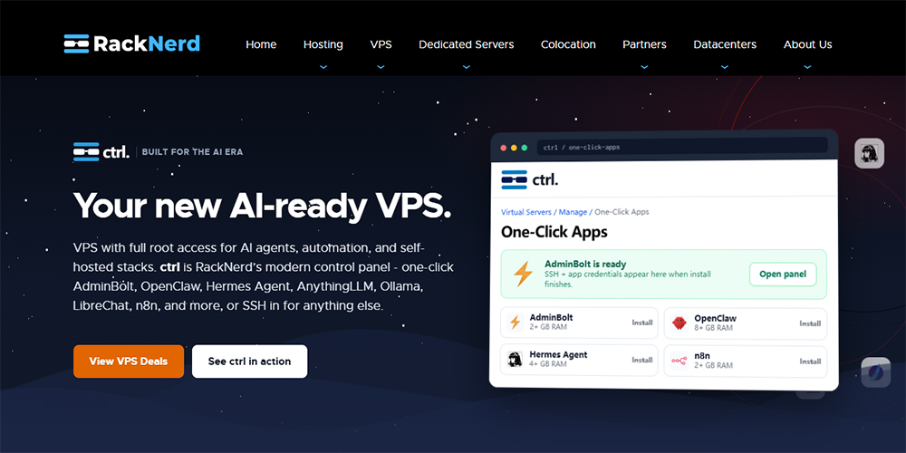 RackNerd上线AI VPS 年付$21.99起,CTRL控制面板一键部署AI应用 - 主机之家