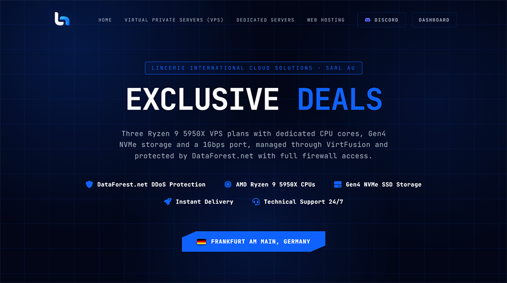 Linceris德国高性能VPS AMD Ryzen/NVMe SSD/1Gbps不限流量 月付€3.99起 - 主机之家